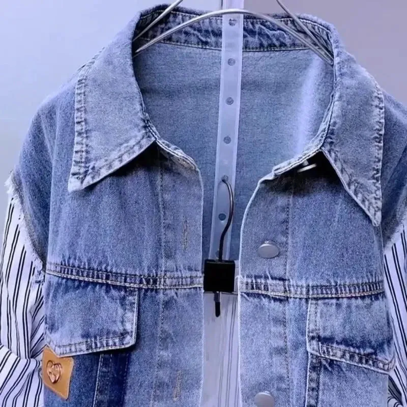 New Splicing Denim Jacket Women Spring Autumn Korean Fashion Denim Shirt Tops Casual Jean Jackets Female Windbreaker