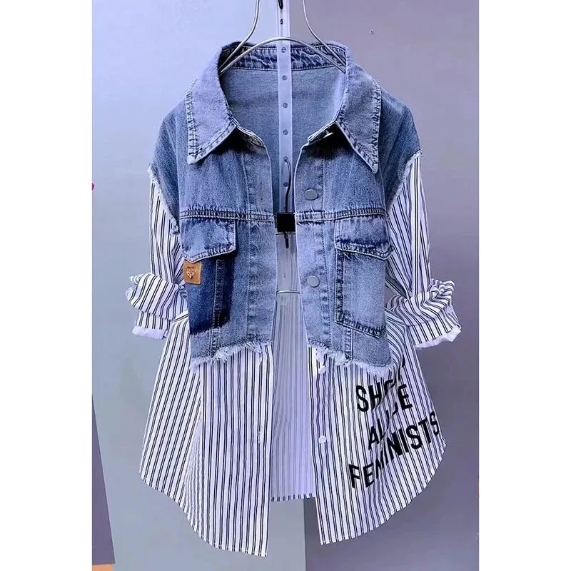 New Splicing Denim Jacket Women Spring Autumn Korean Fashion Denim Shirt Tops Casual Jean Jackets Female Windbreaker