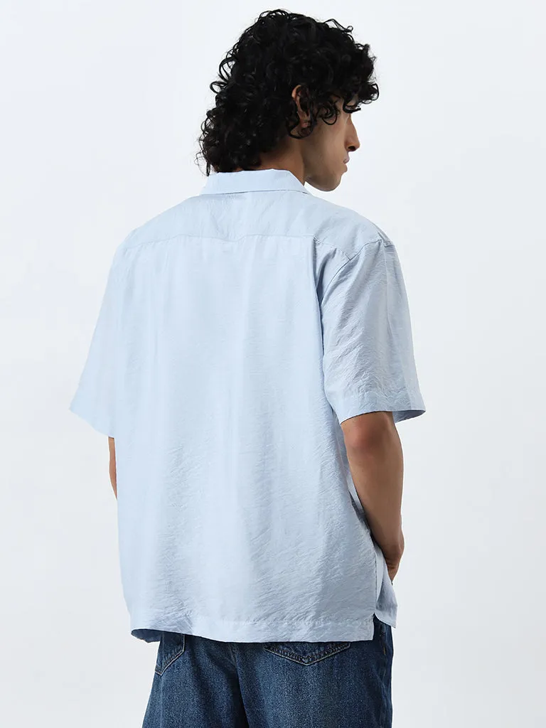 Nuon Light Blue Crinkled Relaxed-Fit Cotton Shirt