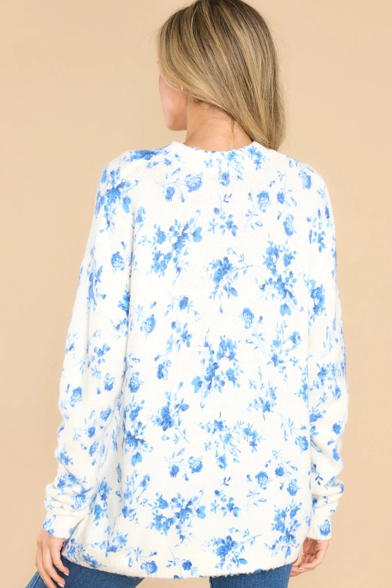 Oh So Wonderful Blue Floral Print Sweater