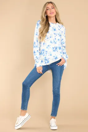 Oh So Wonderful Blue Floral Print Sweater