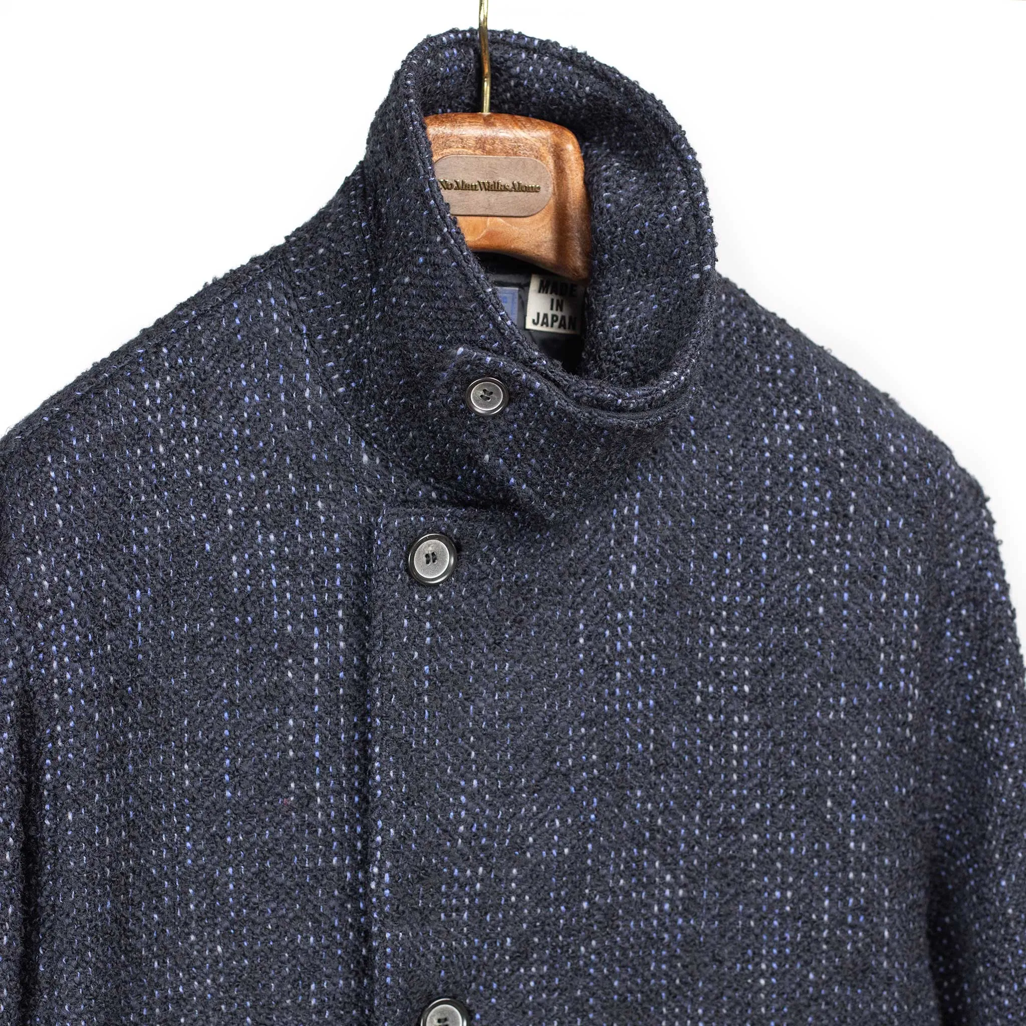 Overcoat in navy Roving tweed wool