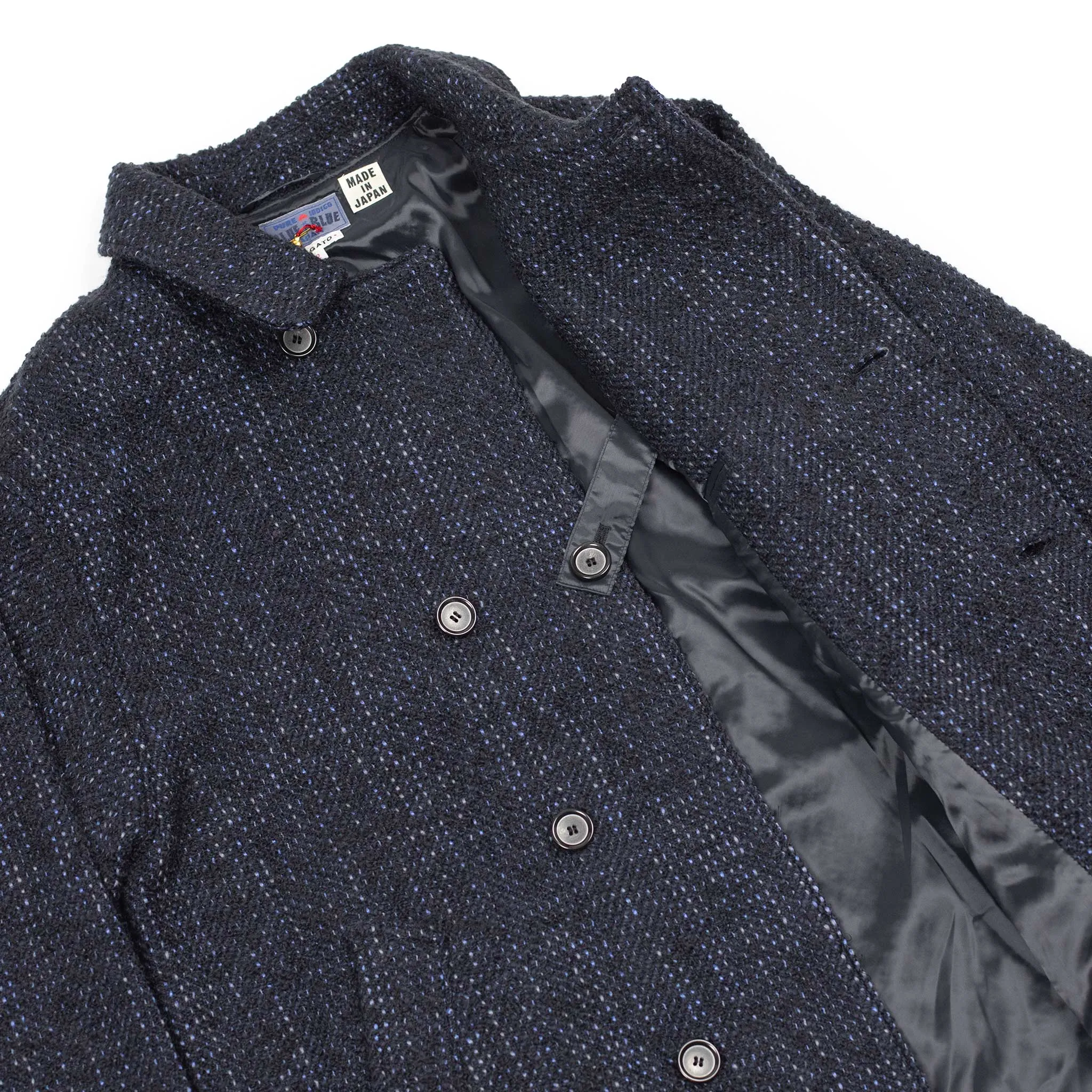 Overcoat in navy Roving tweed wool