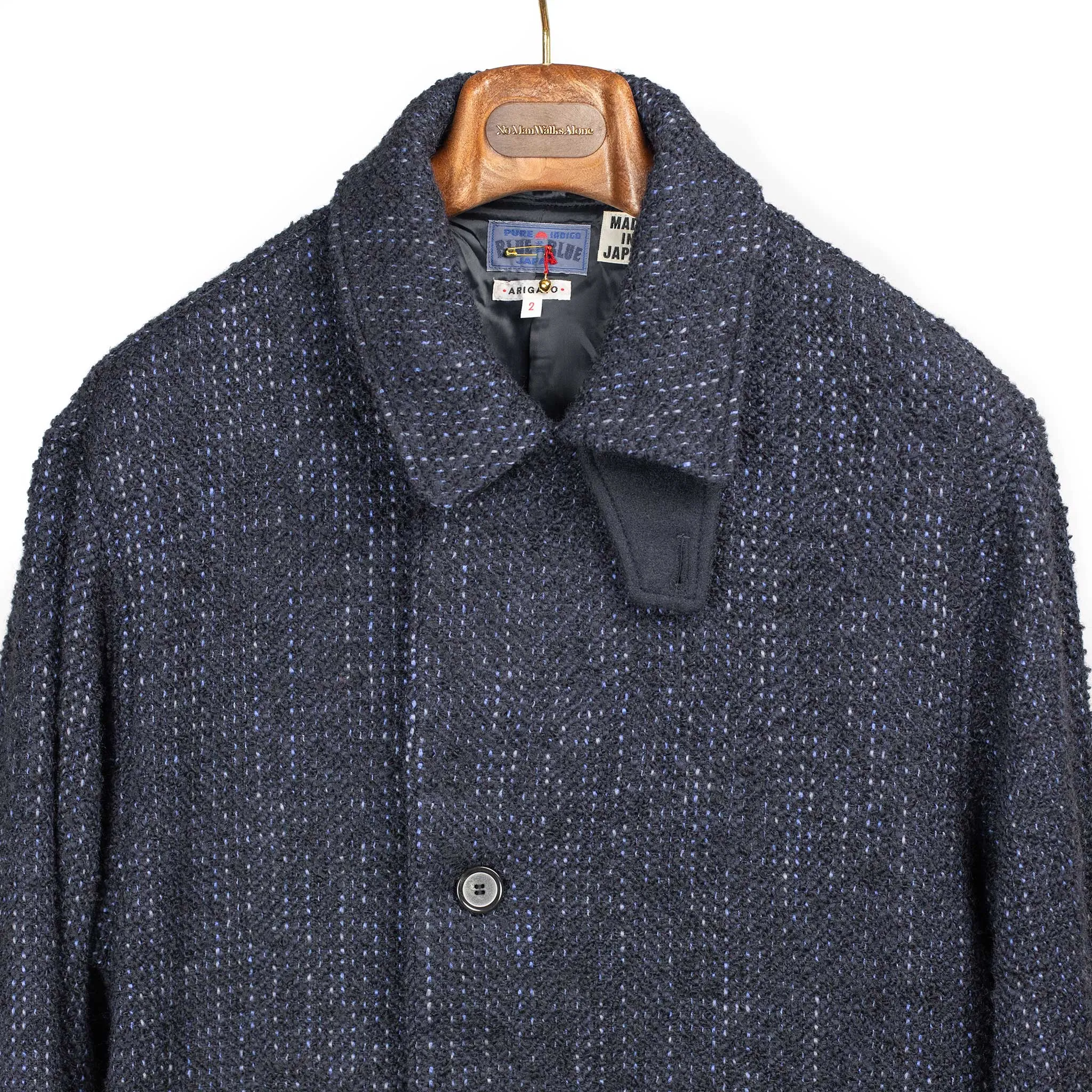 Overcoat in navy Roving tweed wool