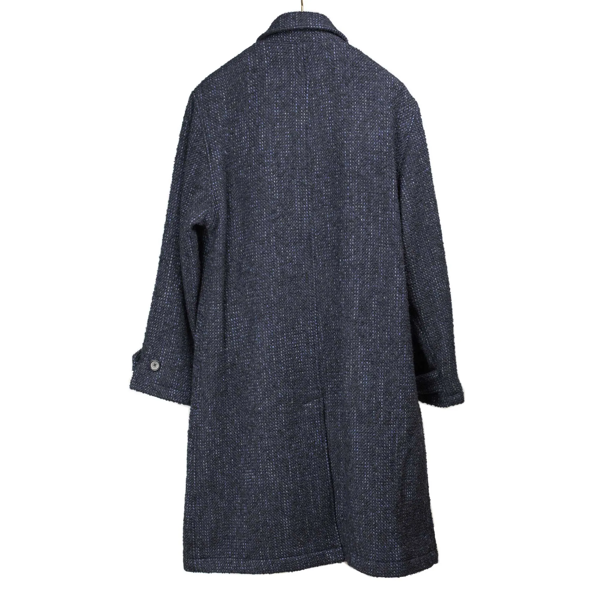 Overcoat in navy Roving tweed wool