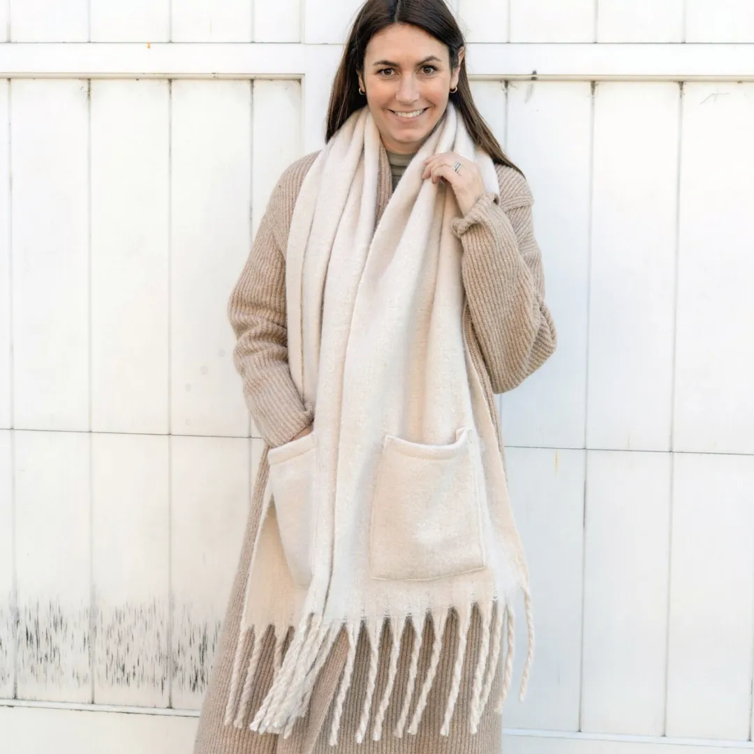 Oversized Fringe Scarf with Pocket