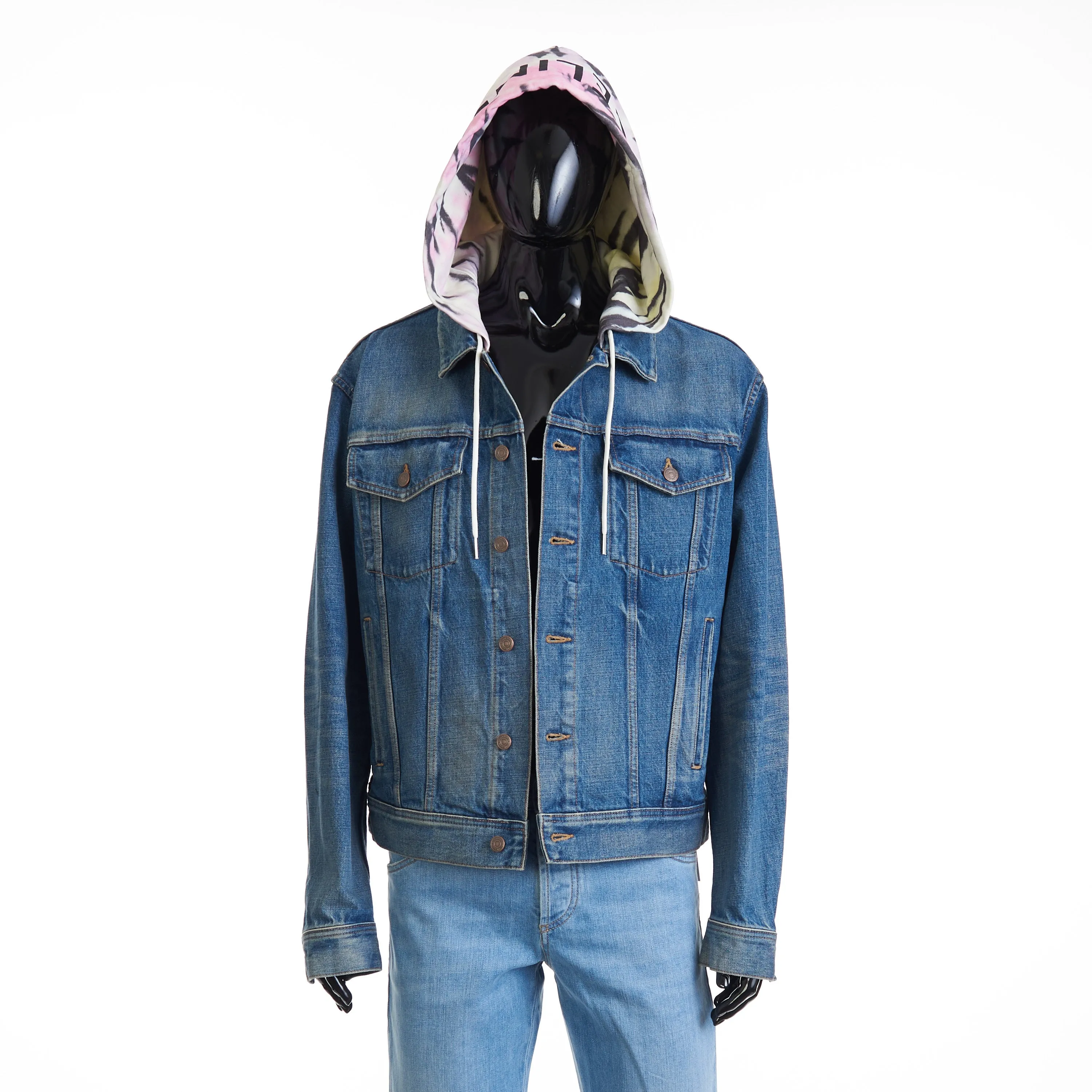 Oversized Hooded Trucker Jacket - Union Wash Blue Denim, Logo