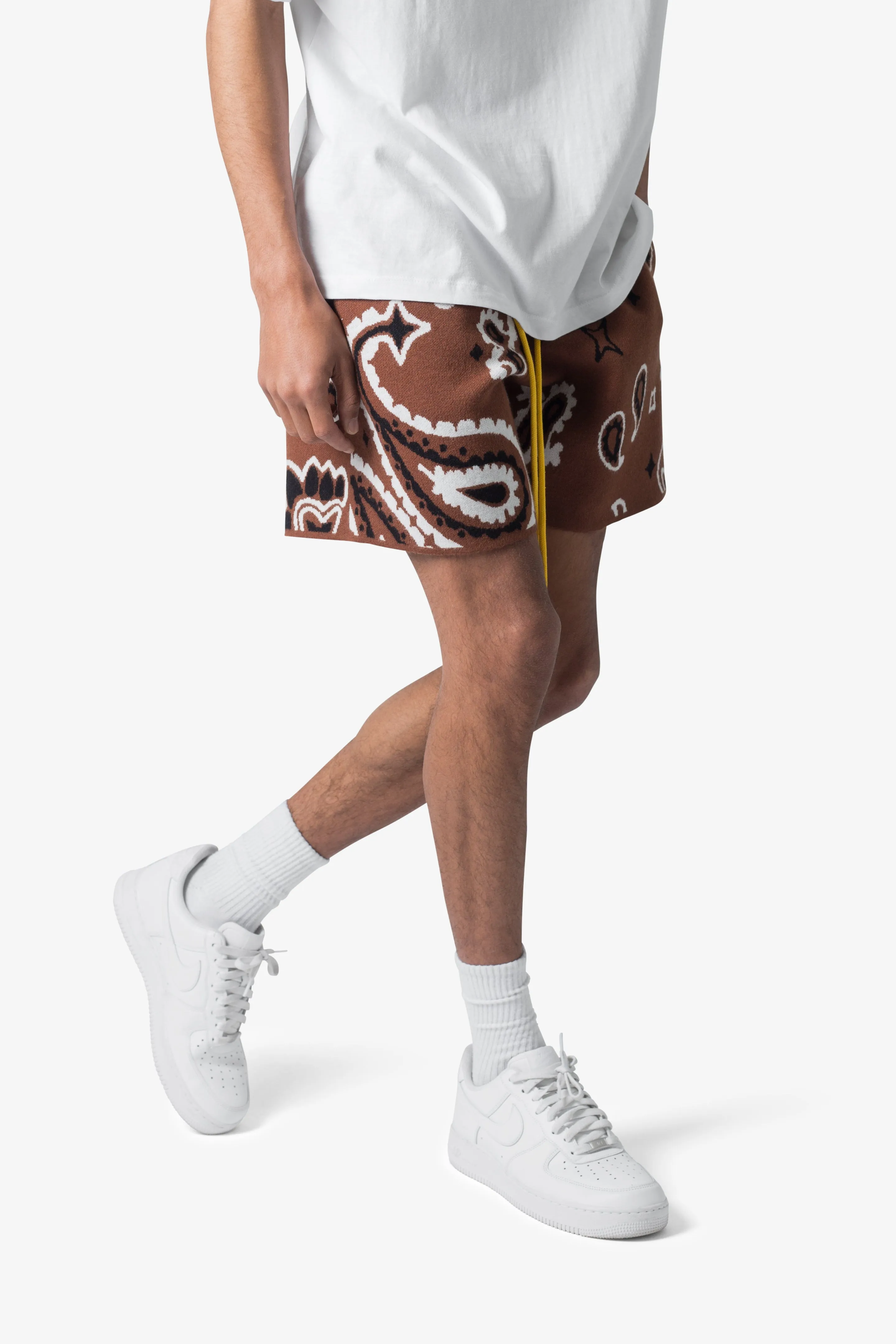 Paisley Knit Shorts - Brown