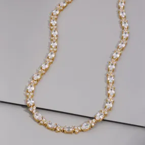 Pave 18K Gold Vermeil Oval Floral Tennis Necklace