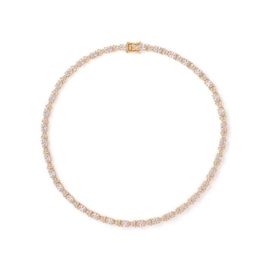 Pave 18K Gold Vermeil Oval Floral Tennis Necklace