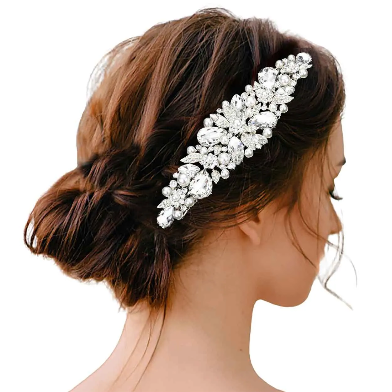 Pearl Multi Stone Embellished Flower Leaf Hair Comb