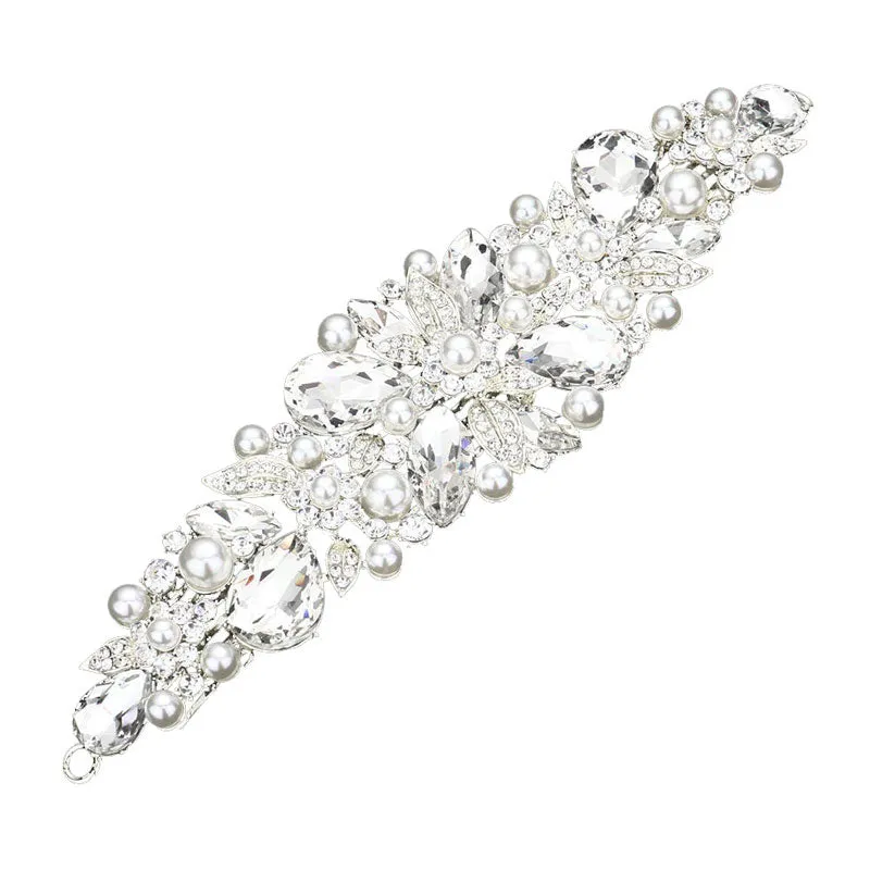 Pearl Multi Stone Embellished Flower Leaf Hair Comb