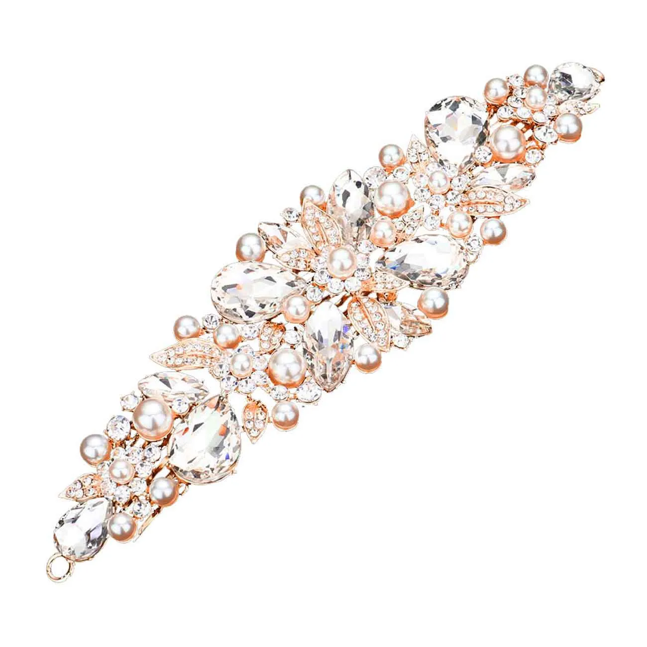 Pearl Multi Stone Embellished Flower Leaf Hair Comb