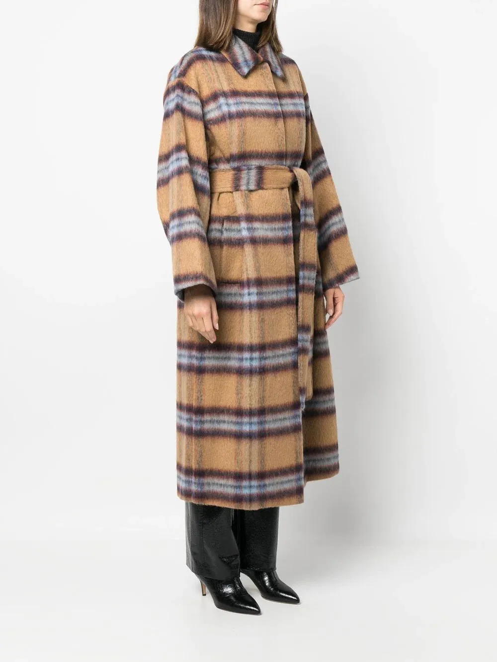 PLAID-CHECK PRINT BELTED COAT 022 CHK