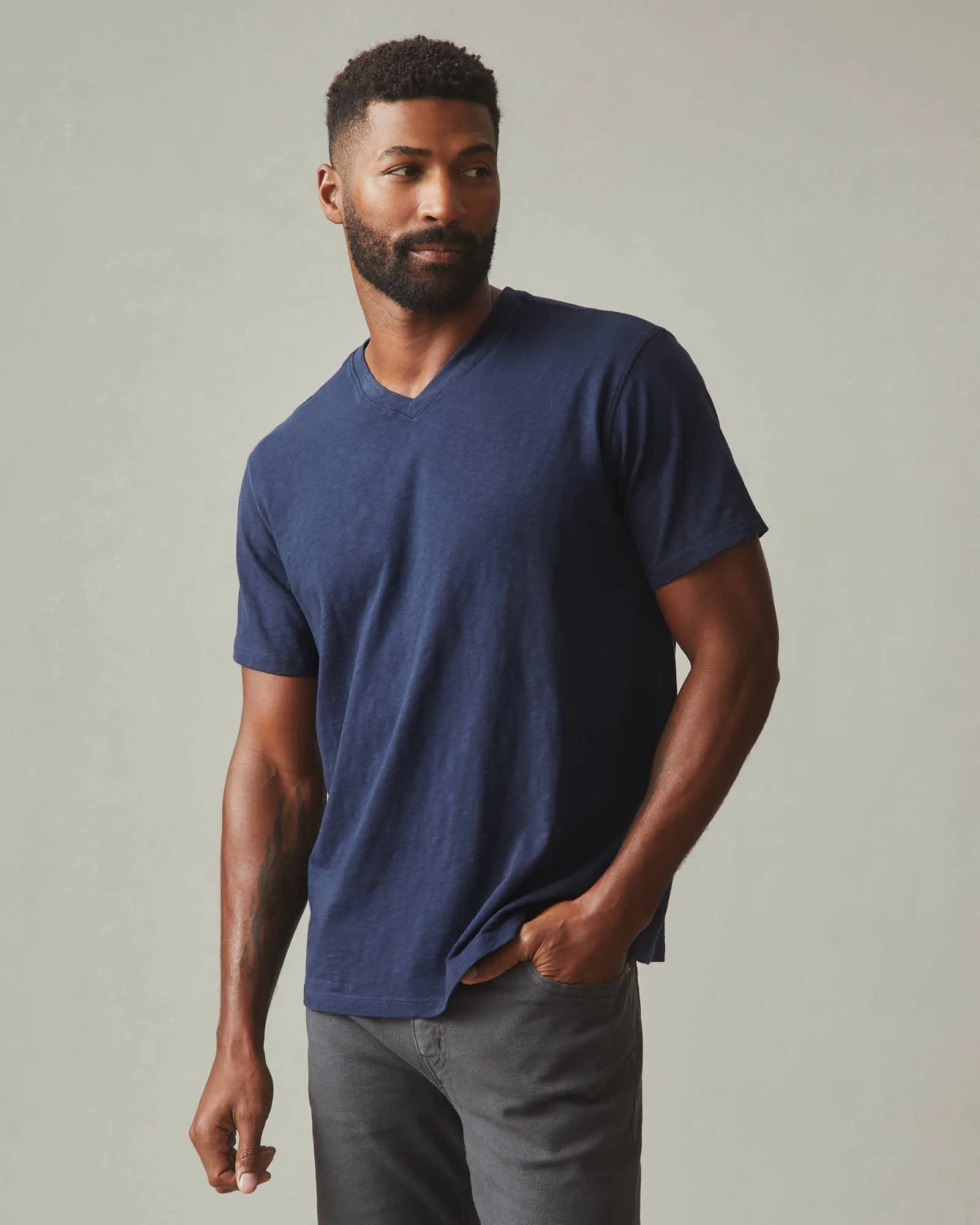 Premium Slub V-Neck Tee - Navy