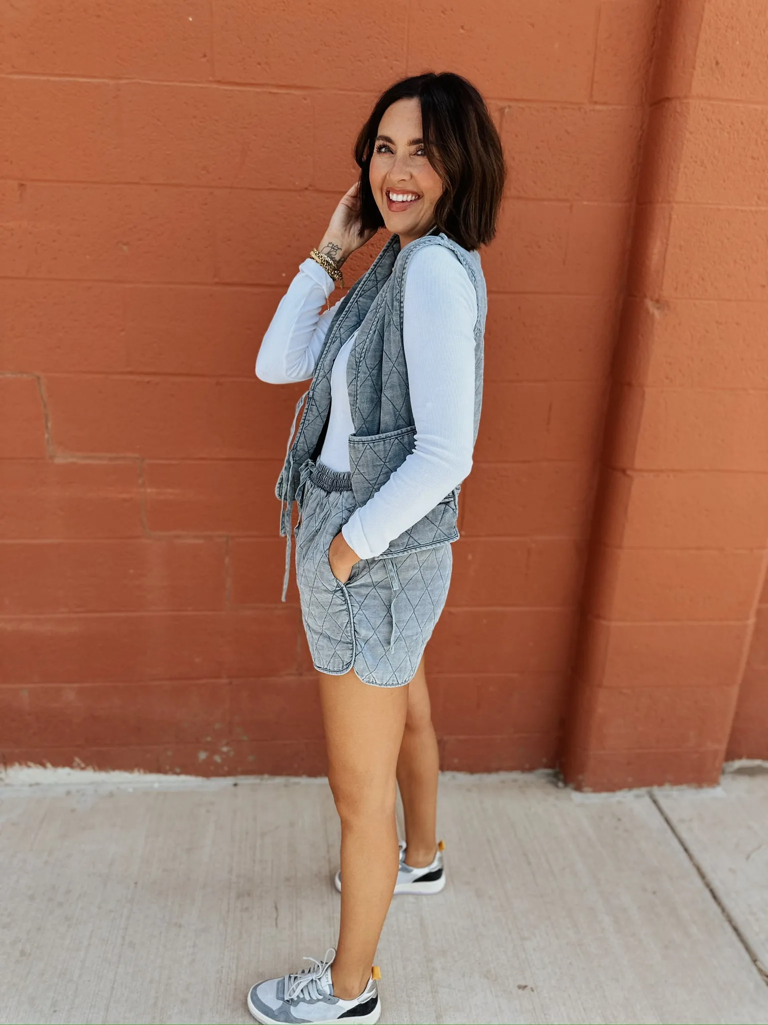 Quilted Denim Shorts | Denim Blue