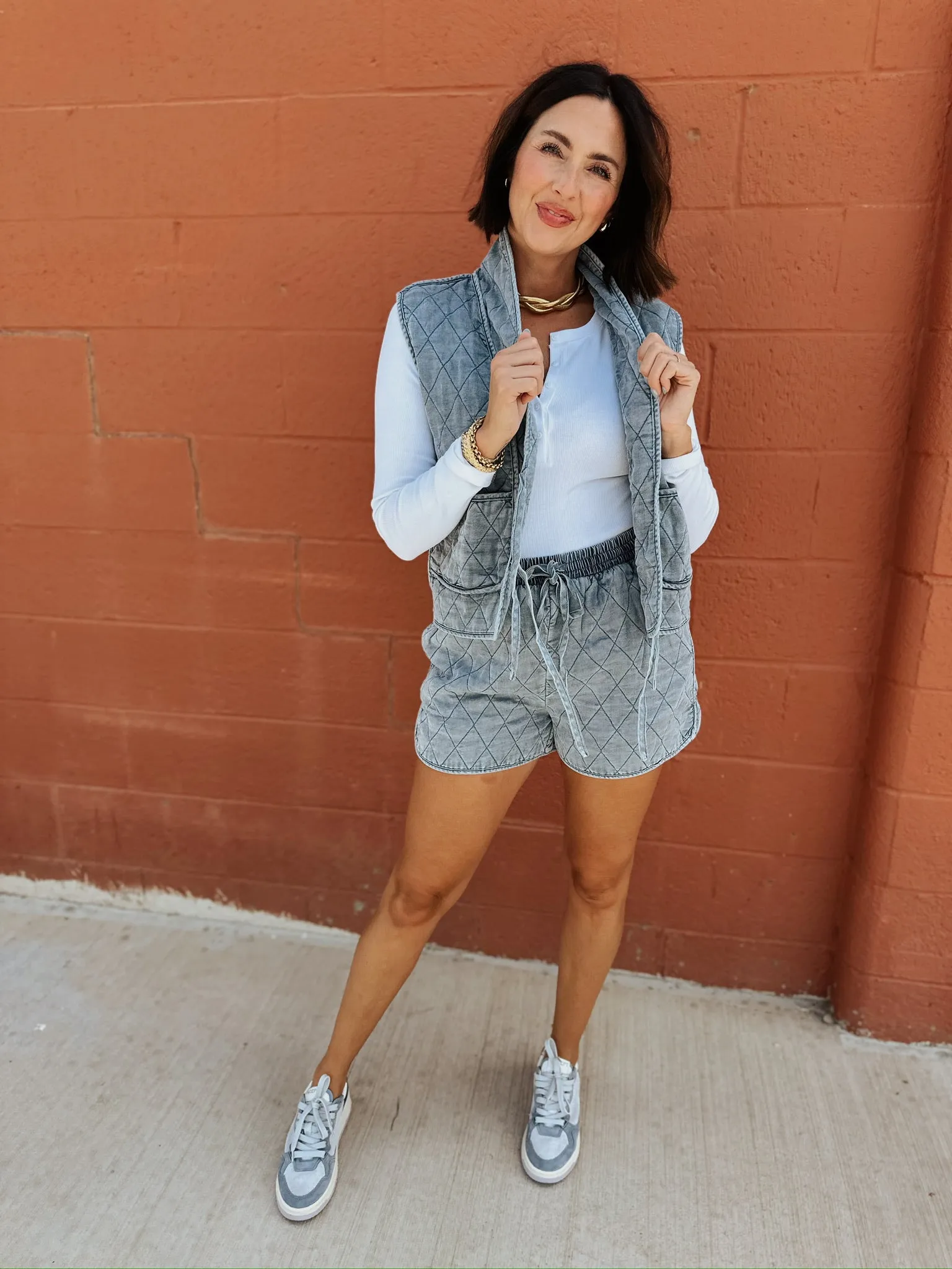 Quilted Denim Shorts | Denim Blue