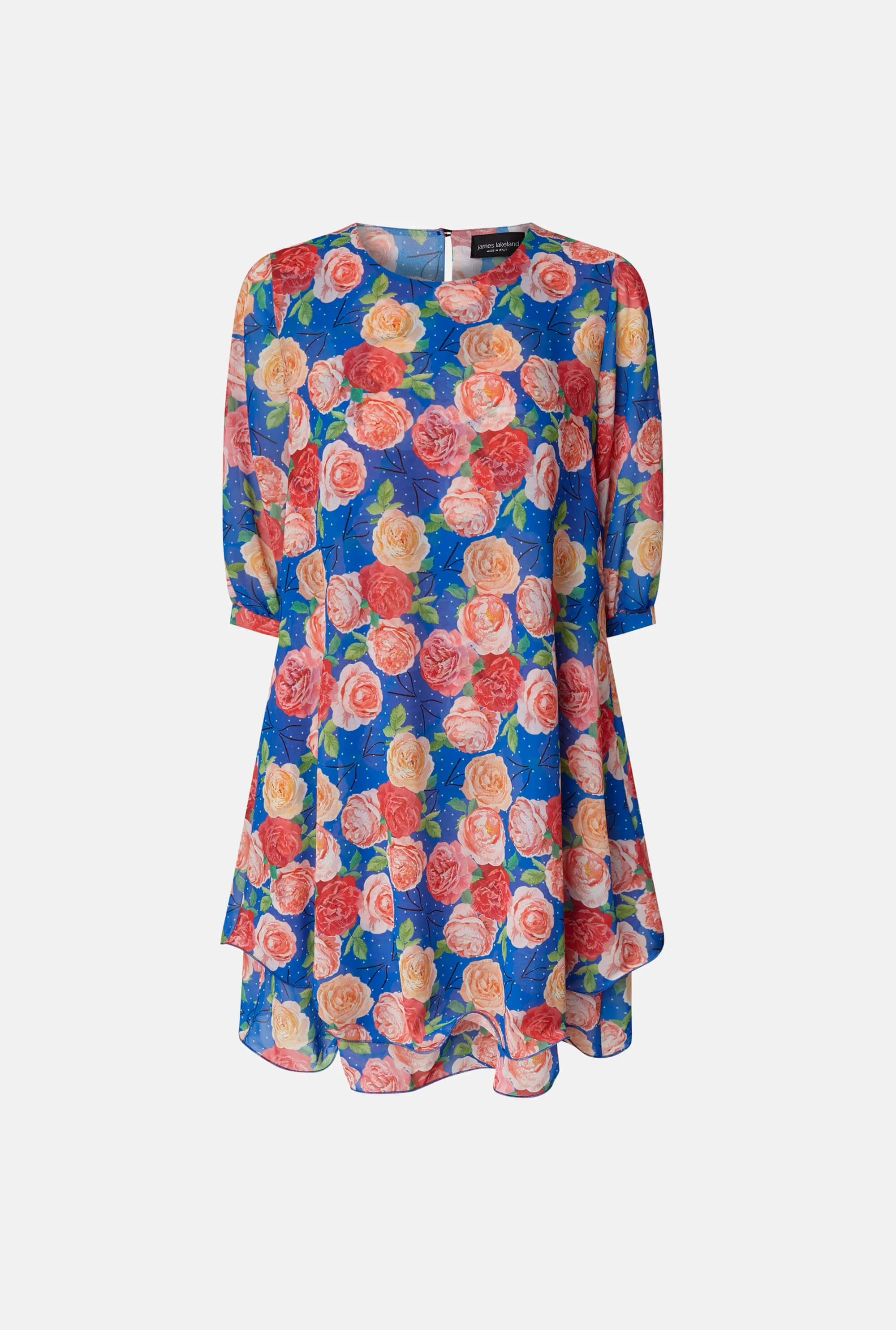 Rose Print Wave Hem Dress Royal