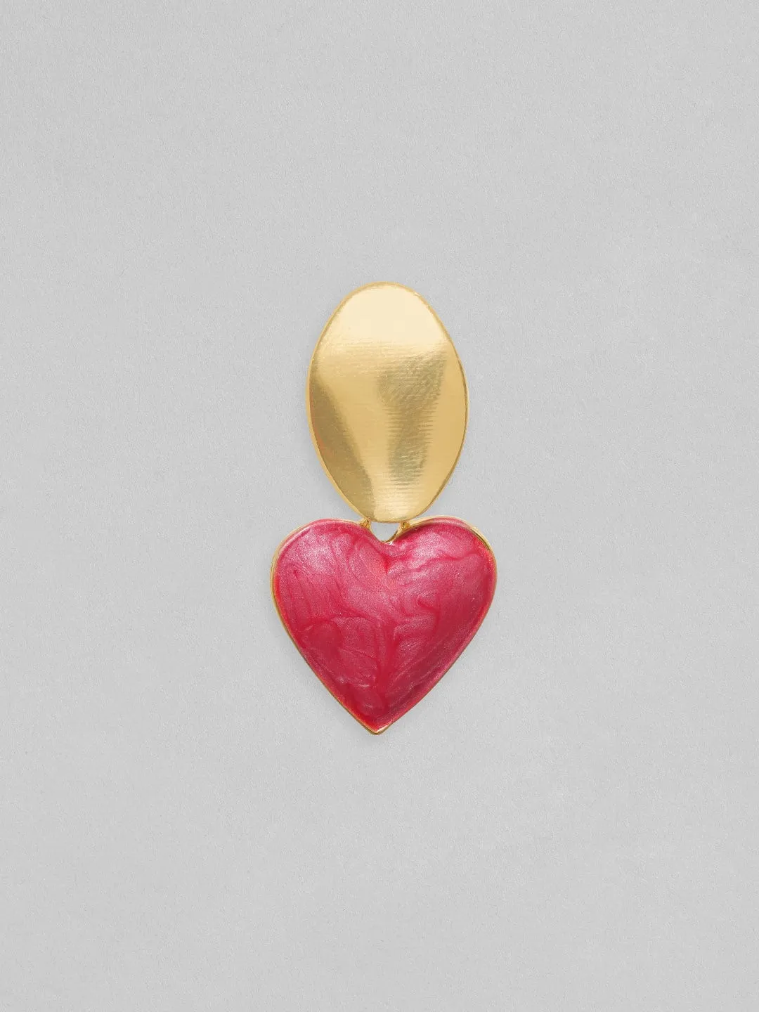 Rubans Voguish Gold Toned Textured Stud With Red Heart Motif Drop Earrings