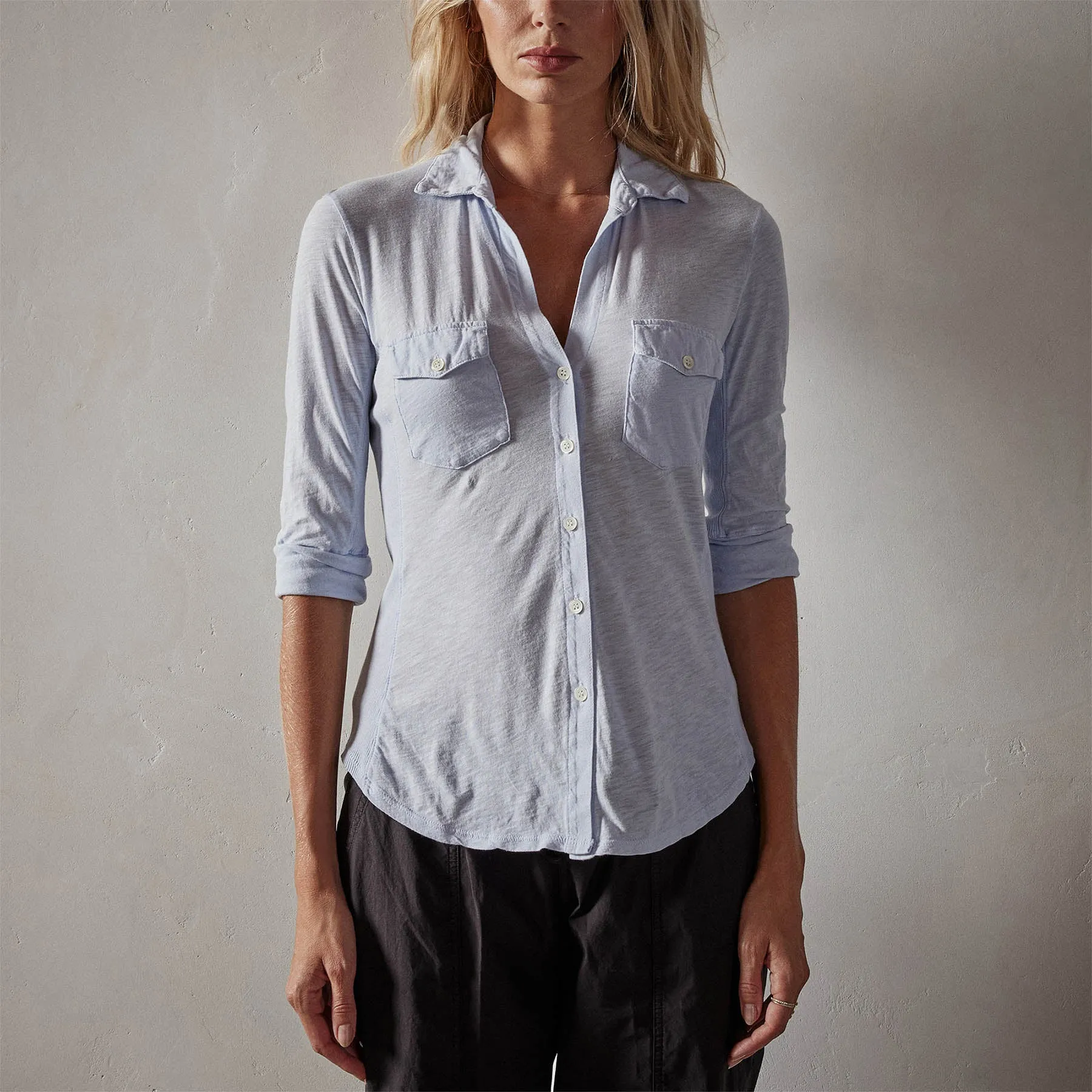 Sheer Slub Side Panel Shirt - Powder Blue