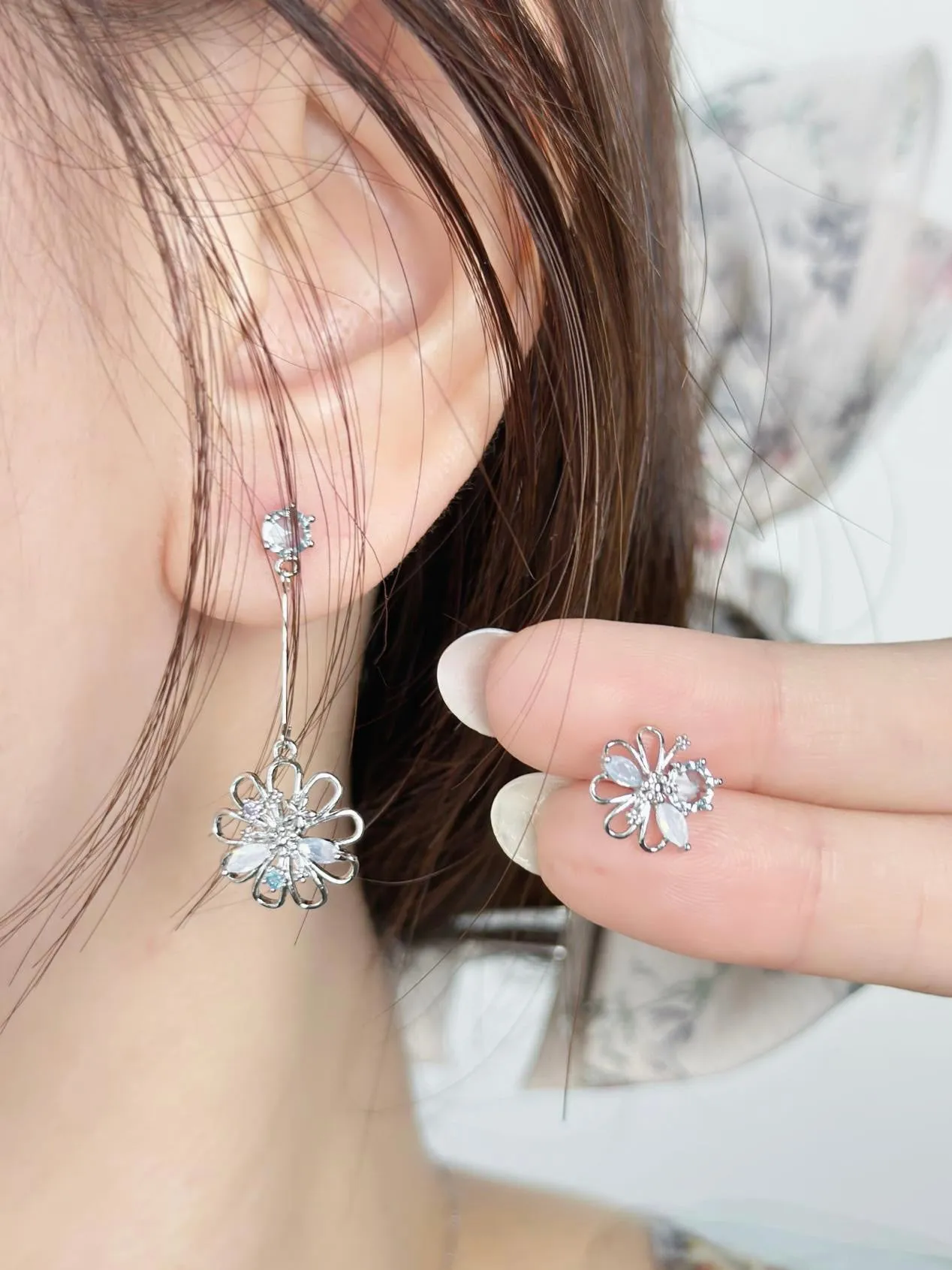 Silver Stellar Dahlia Earrings