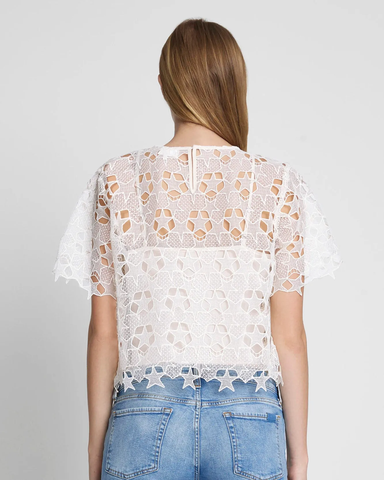 Star Lace Cropped Tee in Antique White