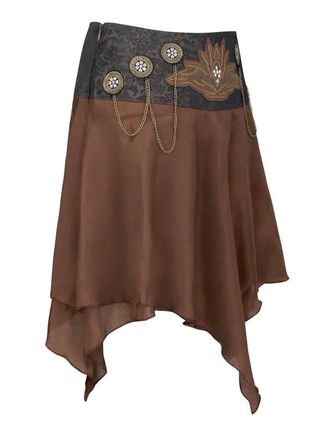 Steampunk Victorian Embroidered Layered Irregular Ruffled Skirt