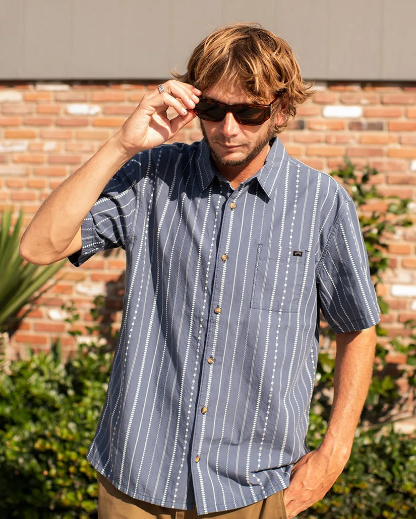 Sundays Jacquard Short Sleeve Shirt - Smoke Blue