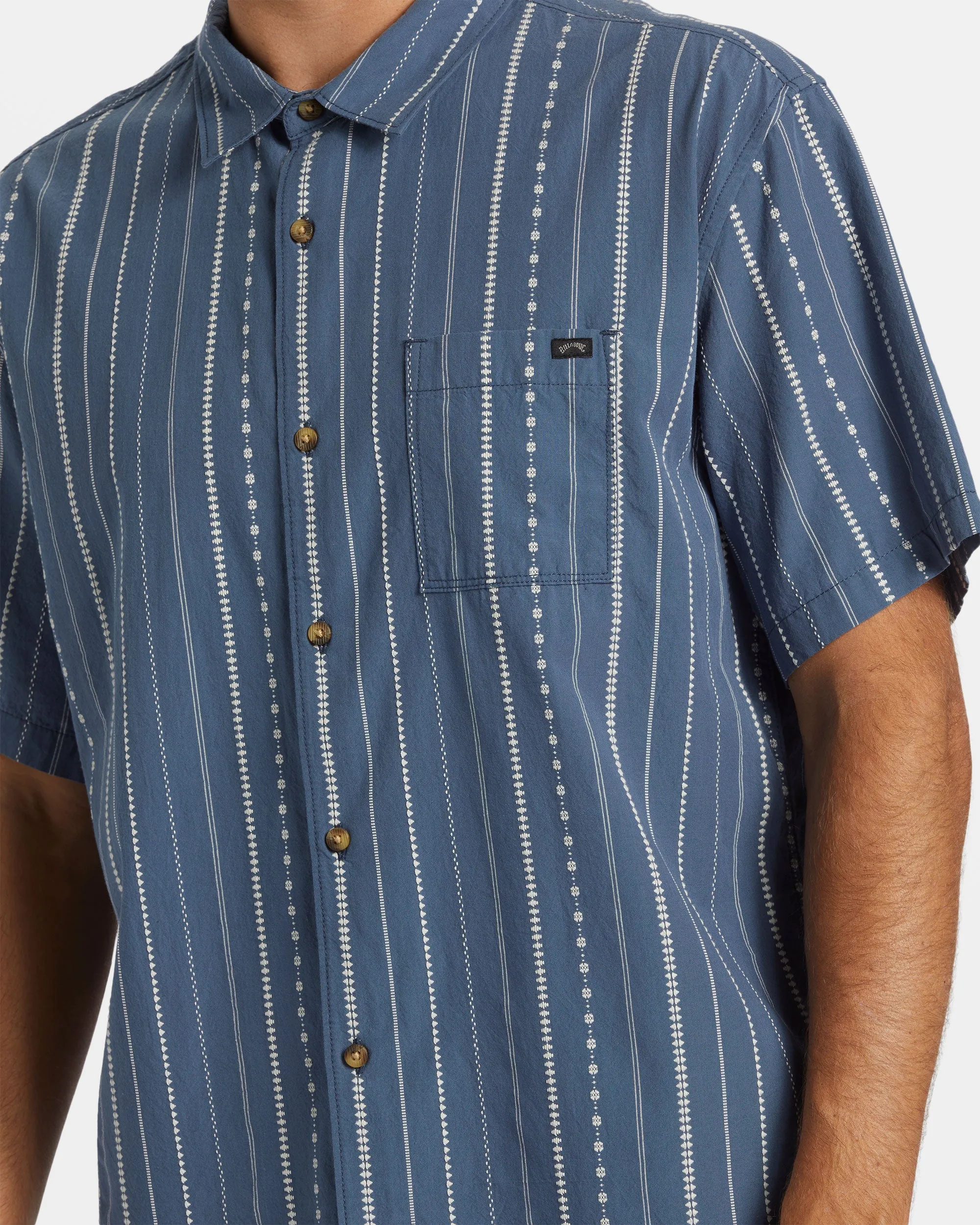 Sundays Jacquard Short Sleeve Shirt - Smoke Blue