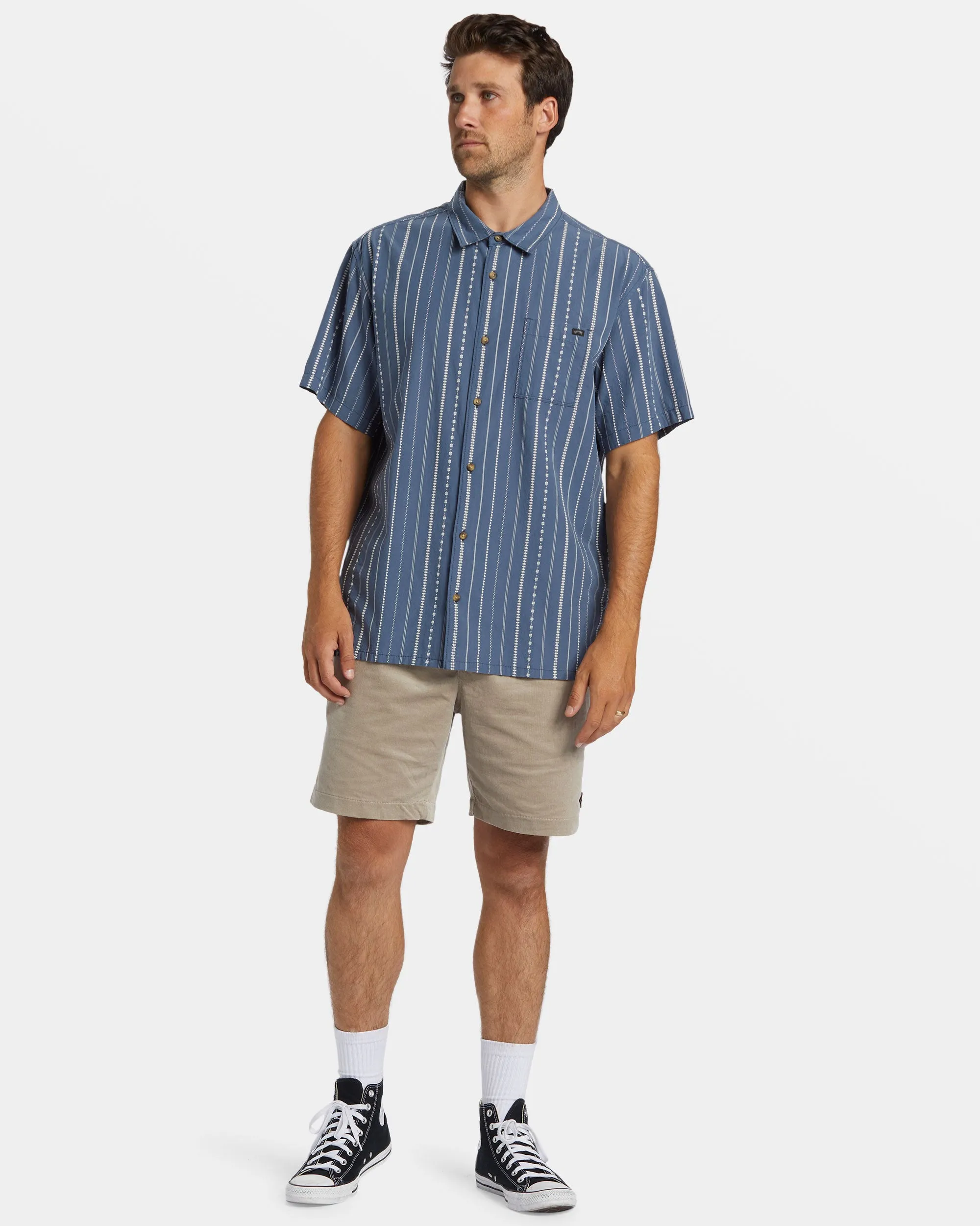 Sundays Jacquard Short Sleeve Shirt - Smoke Blue