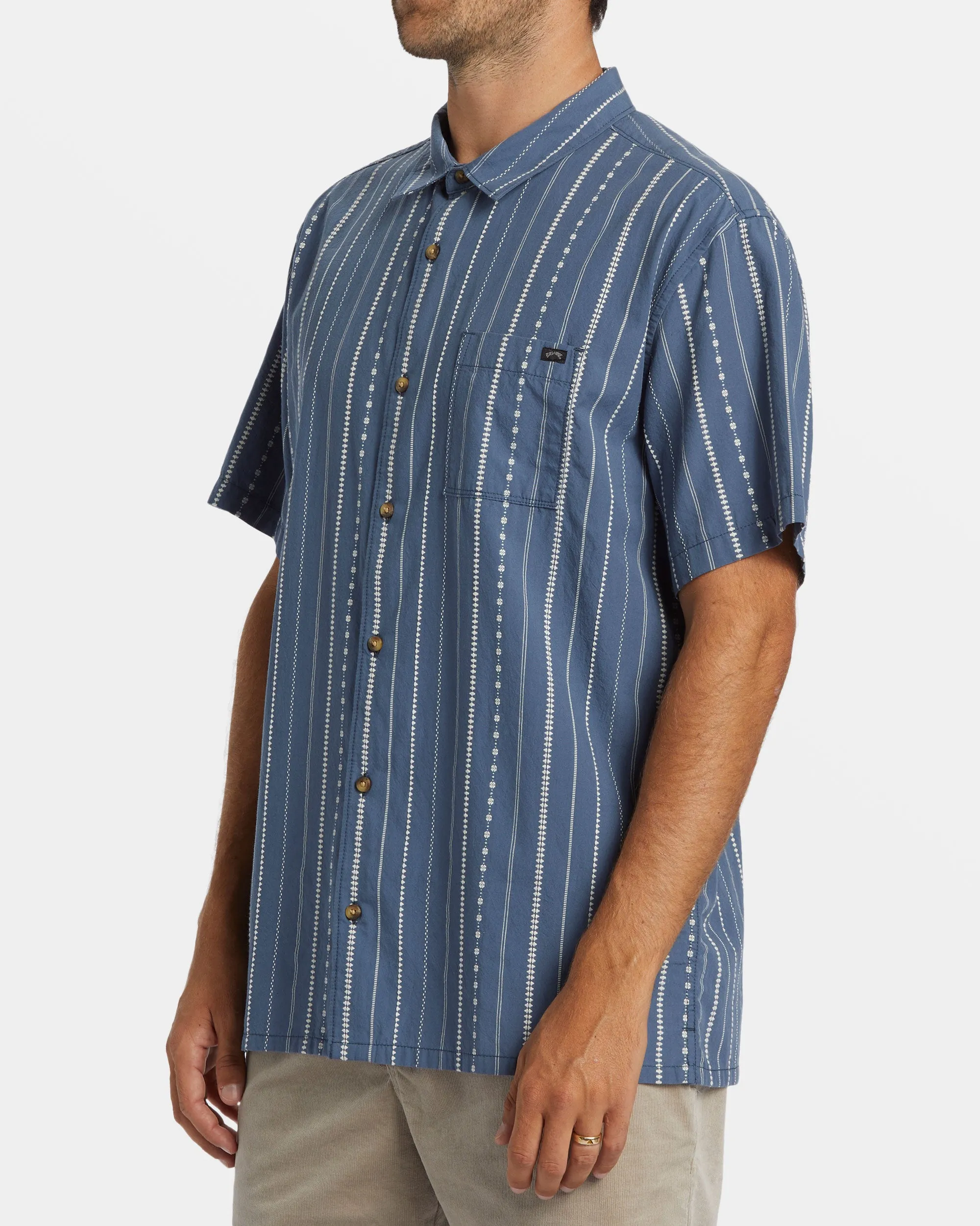 Sundays Jacquard Short Sleeve Shirt - Smoke Blue