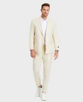 Tan Double Breasted Linen Suit