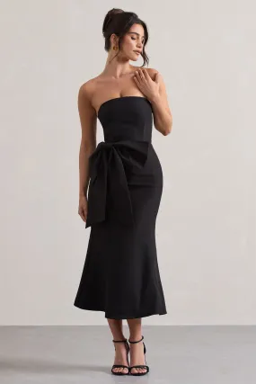 To Me | Robe Midi Bandeau Noire avec Nud Oversize