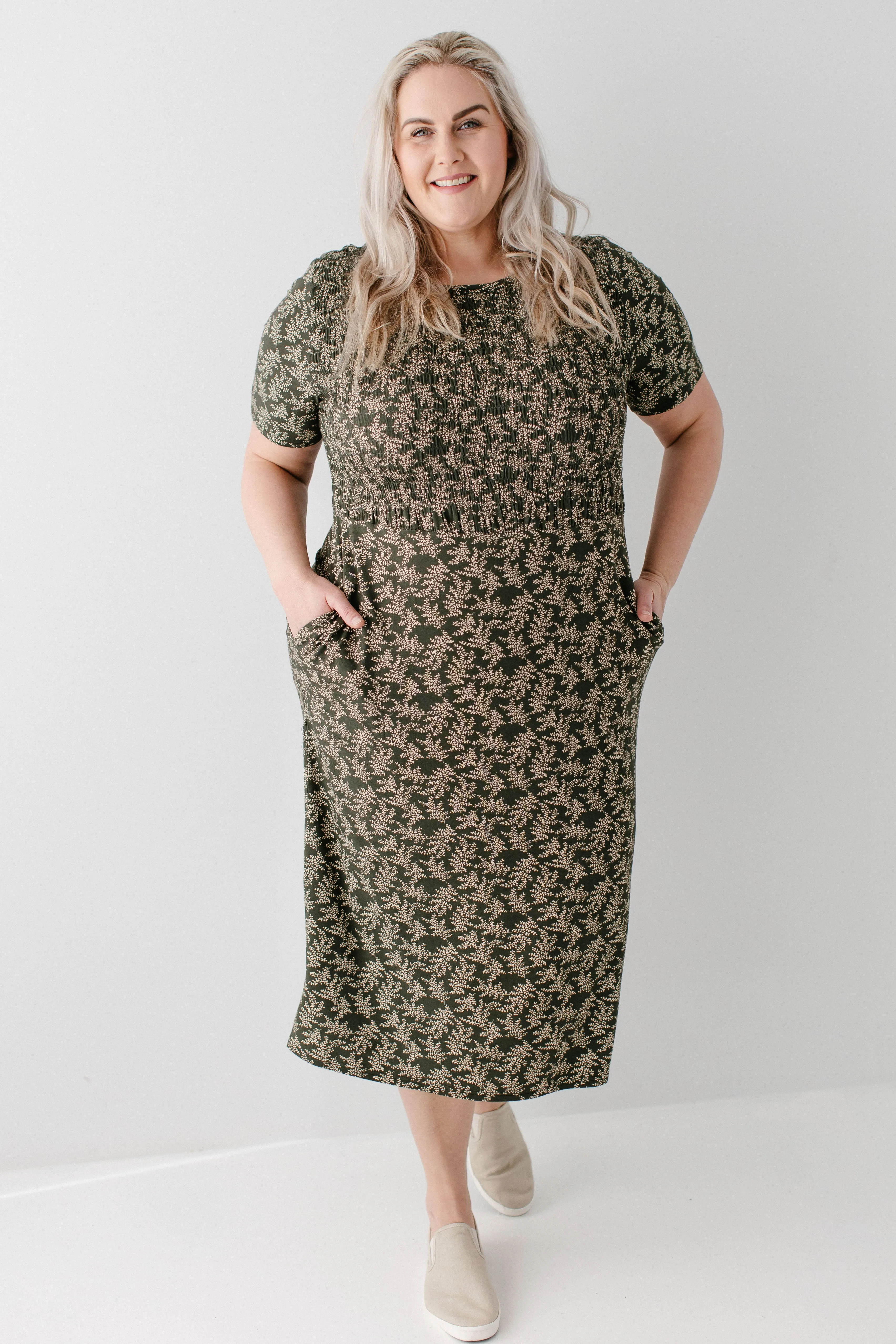 'Vita' Bamboo Blend Smocked Bodice Midi Dress