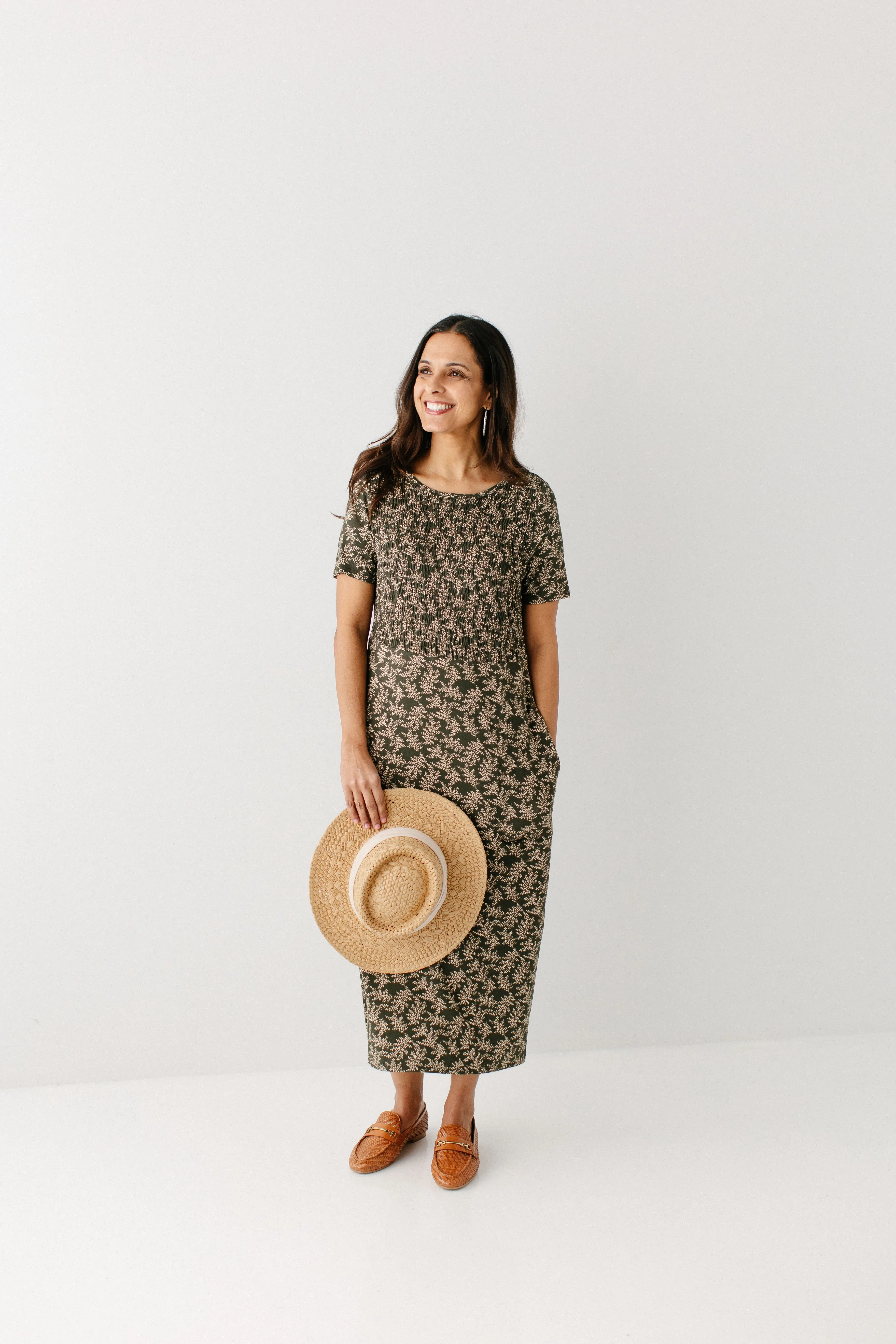 'Vita' Bamboo Blend Smocked Bodice Midi Dress