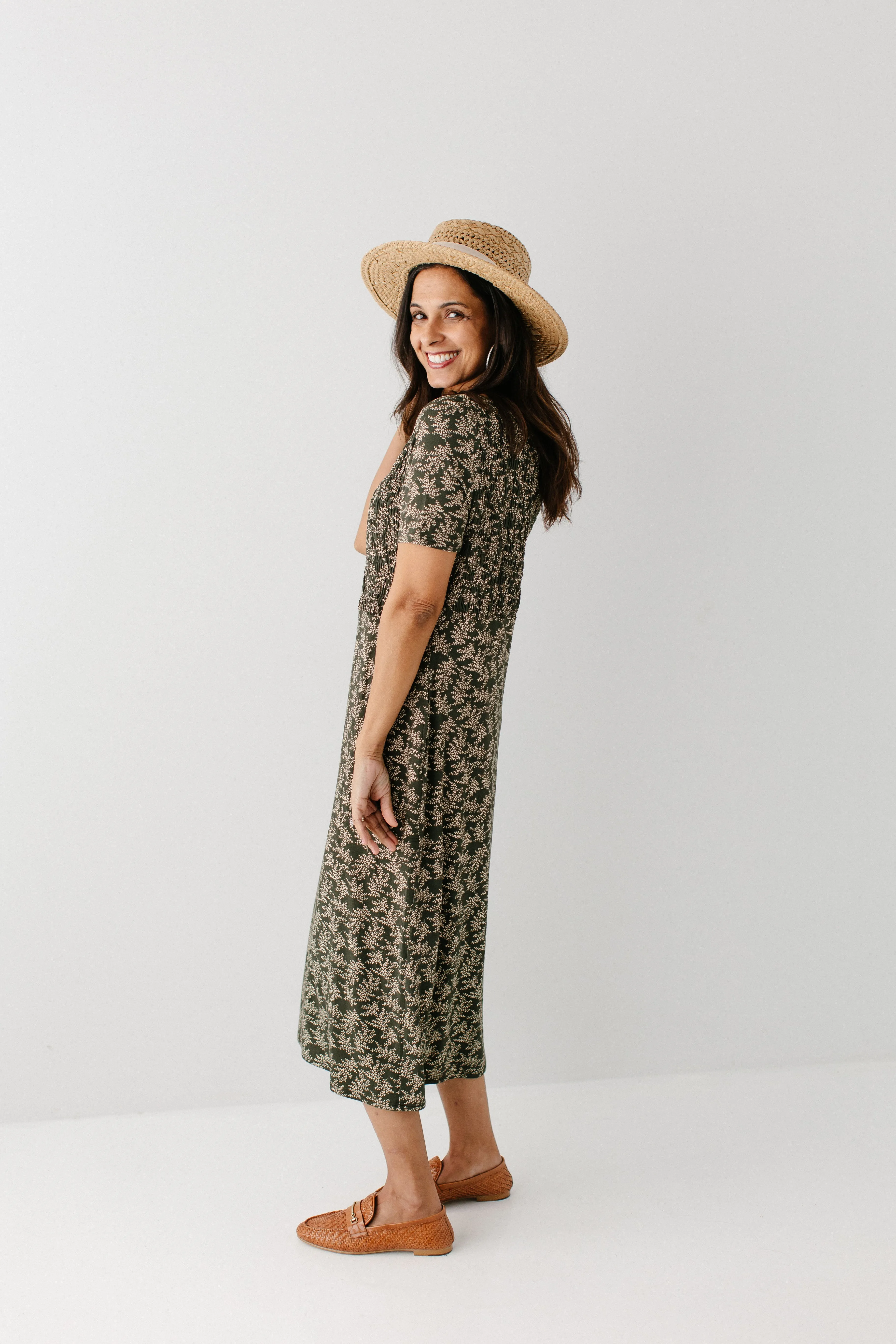 'Vita' Bamboo Blend Smocked Bodice Midi Dress