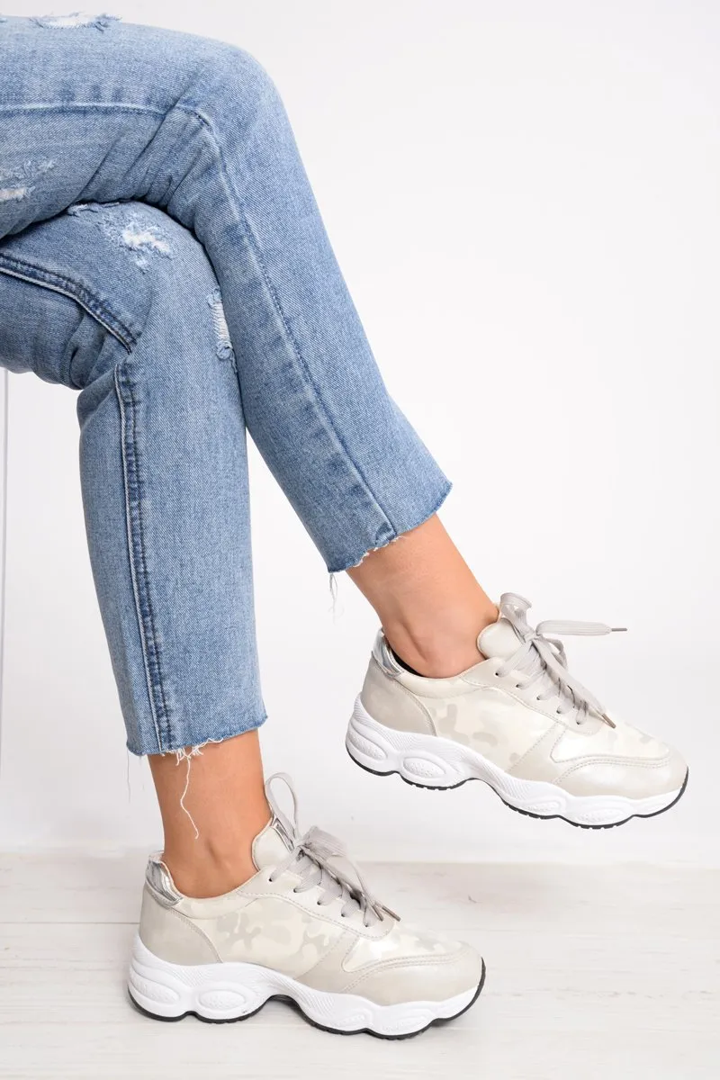 White Camo Lace Up Trainers - Adisa