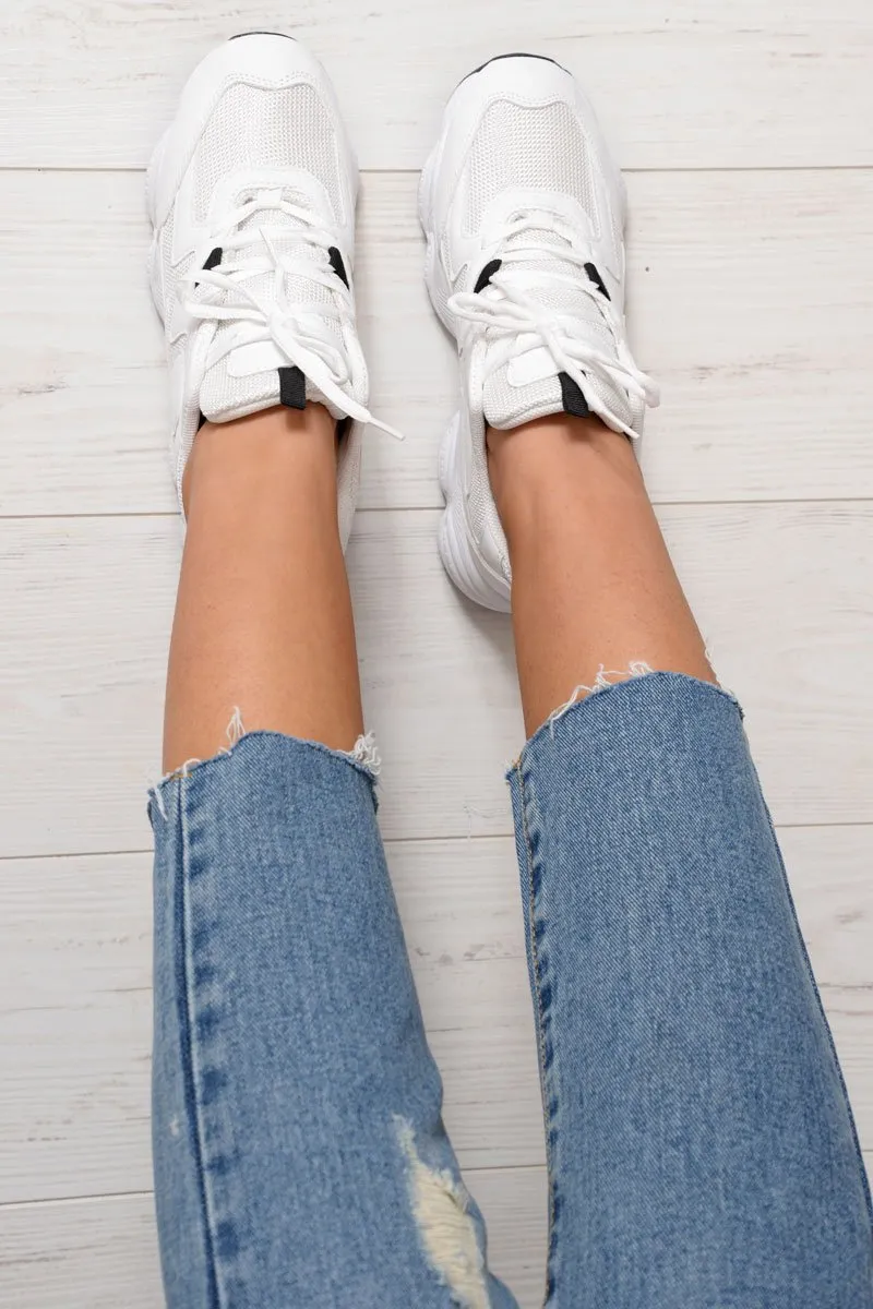 White Chunky Lace Up Trainers - Dita