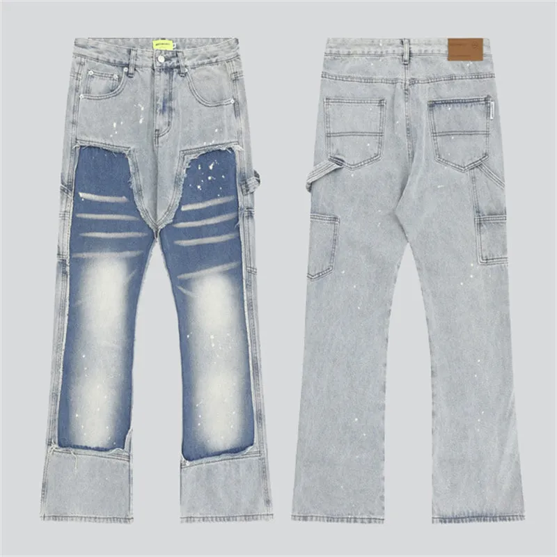 White Ink Spot Patchwork Blue Jeans