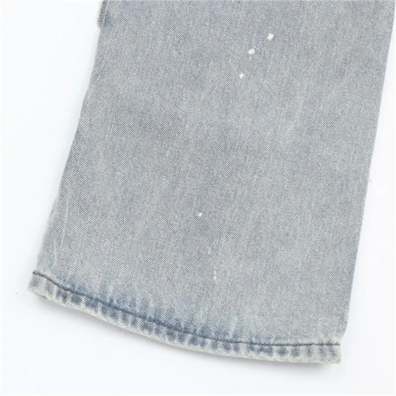 White Ink Spot Patchwork Blue Jeans