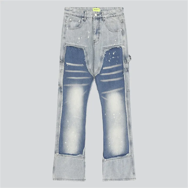 White Ink Spot Patchwork Blue Jeans