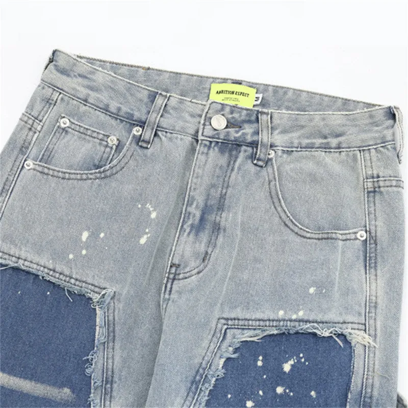 White Ink Spot Patchwork Blue Jeans