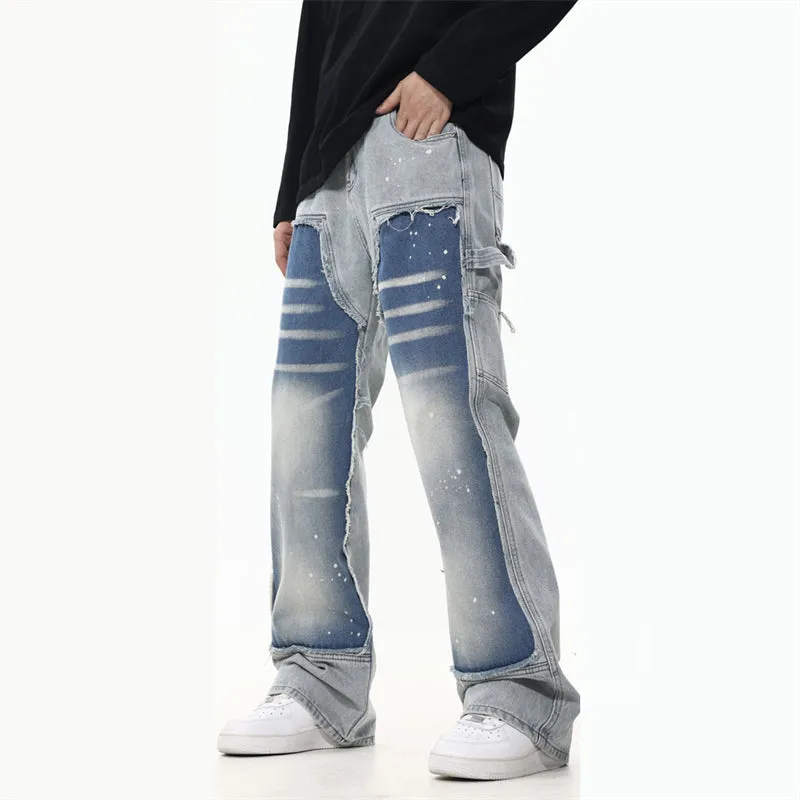 White Ink Spot Patchwork Blue Jeans