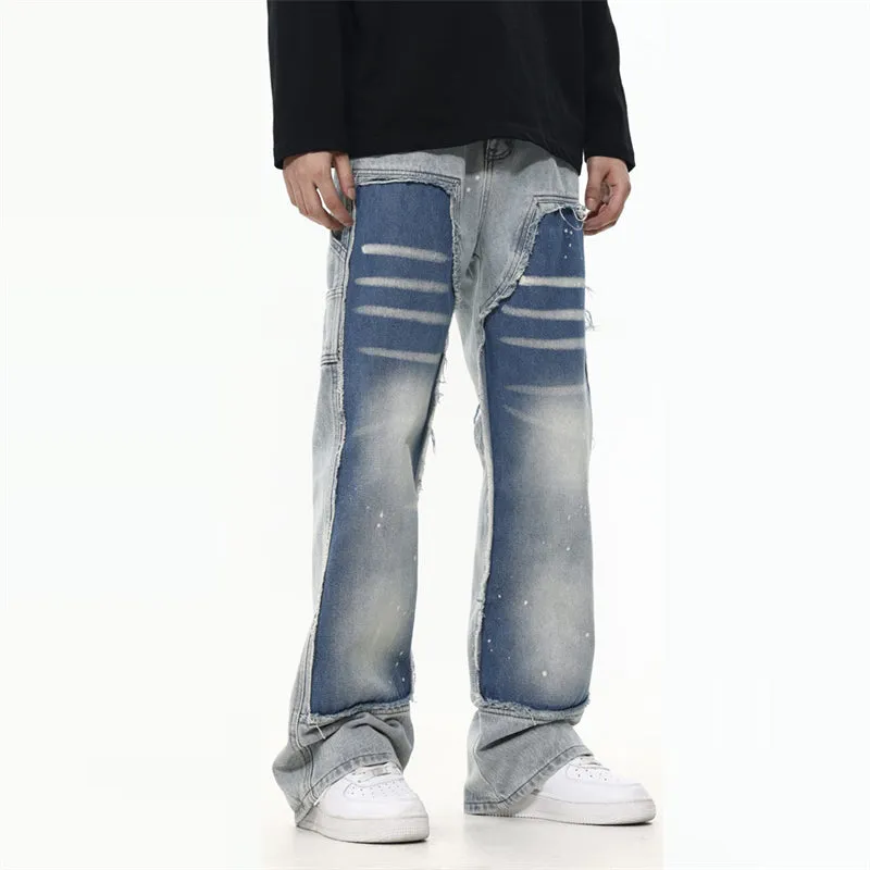 White Ink Spot Patchwork Blue Jeans