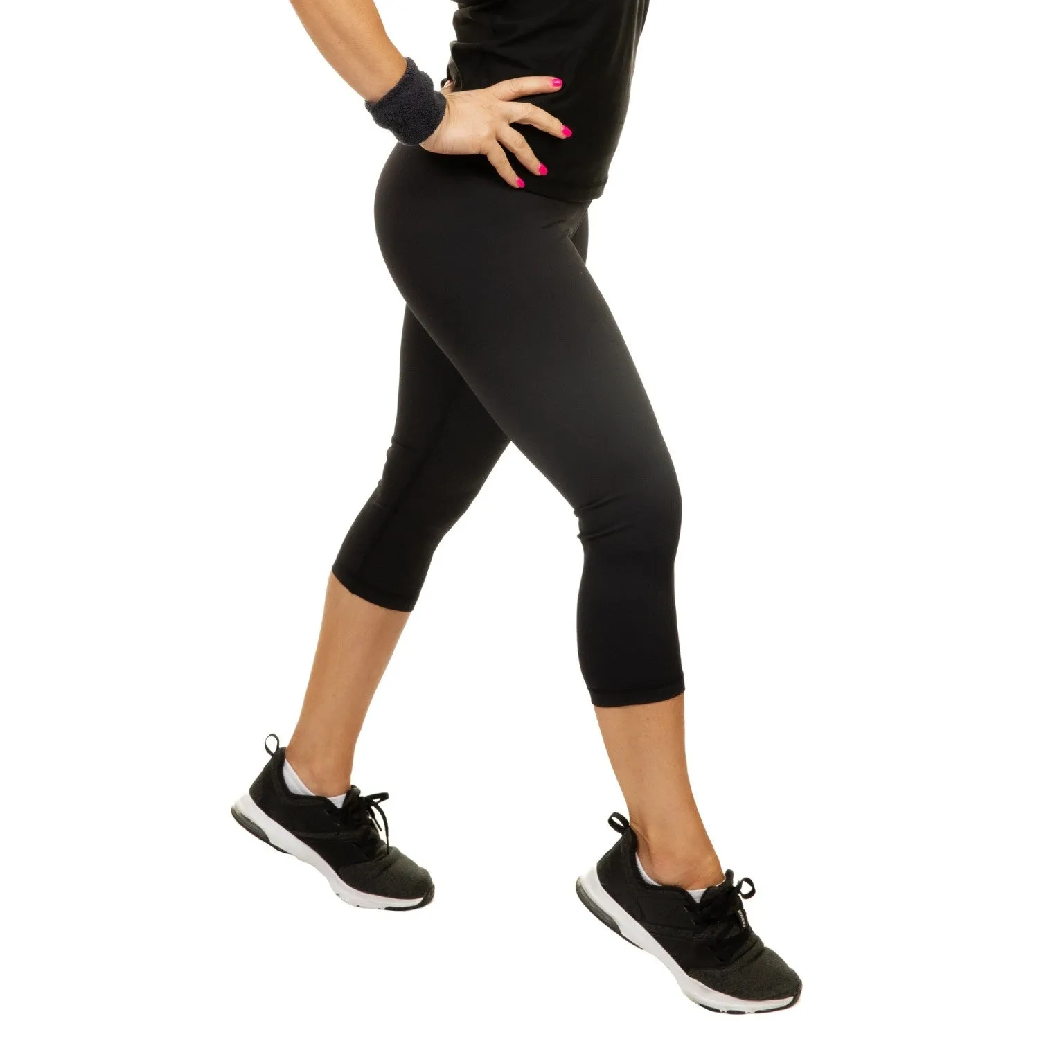 Women's Compression Capris Super High Waist W/ Pockets - Black