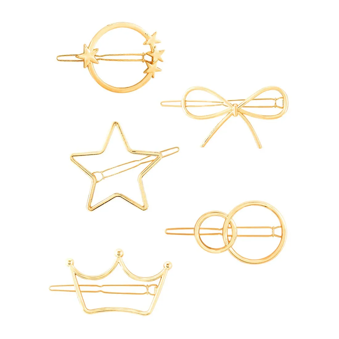 Yellow Chimes Hair Clips for Women Girls Hair Accessories for Women Golden Hair Clip 5 Pcs Hair Clips for Girls Star Bow Hairclips Alligator Clips Hair Pins for Women and Girls Gift For Women & Girls