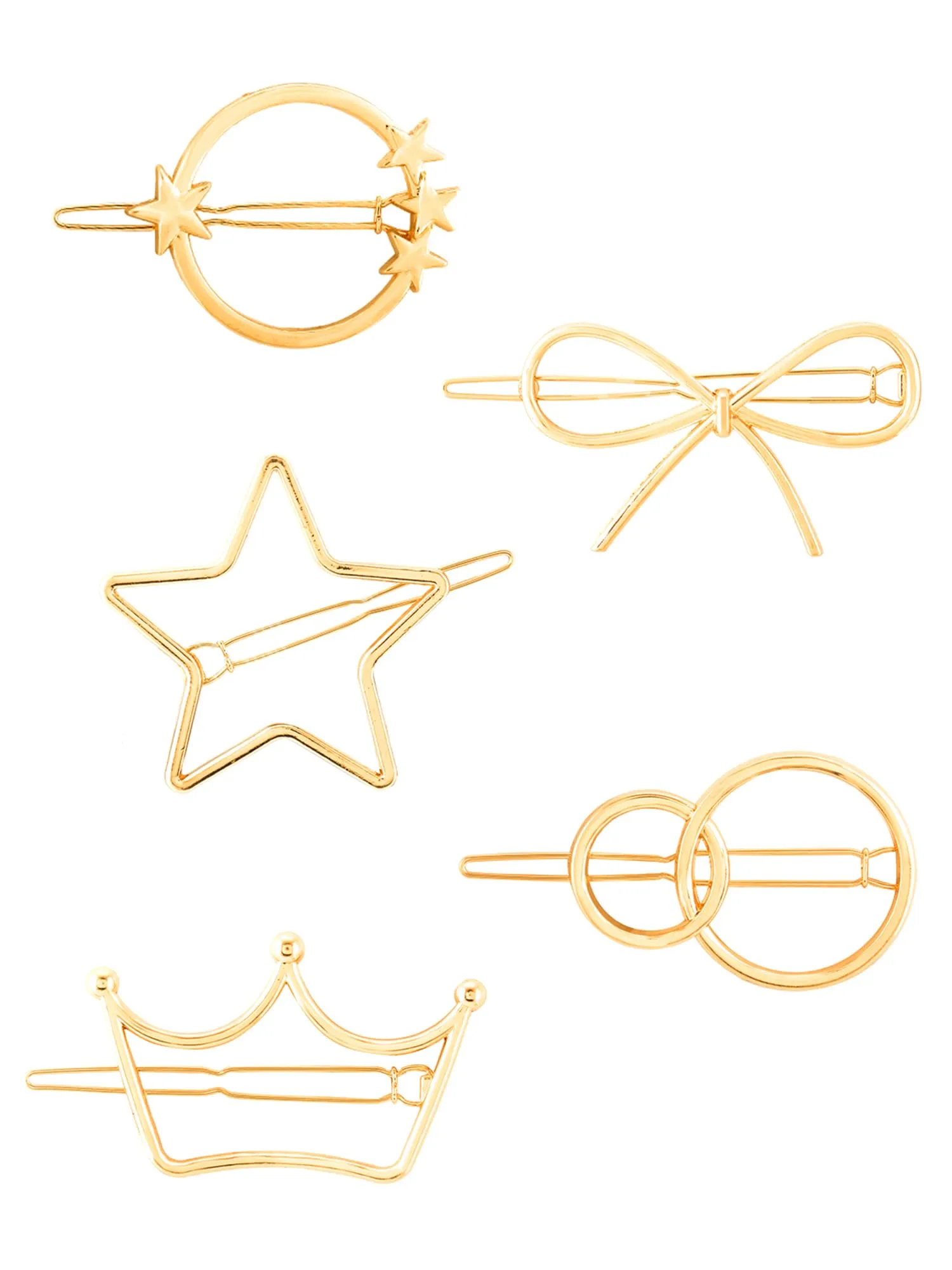 Yellow Chimes Hair Clips for Women Girls Hair Accessories for Women Golden Hair Clip 5 Pcs Hair Clips for Girls Star Bow Hairclips Alligator Clips Hair Pins for Women and Girls Gift For Women & Girls